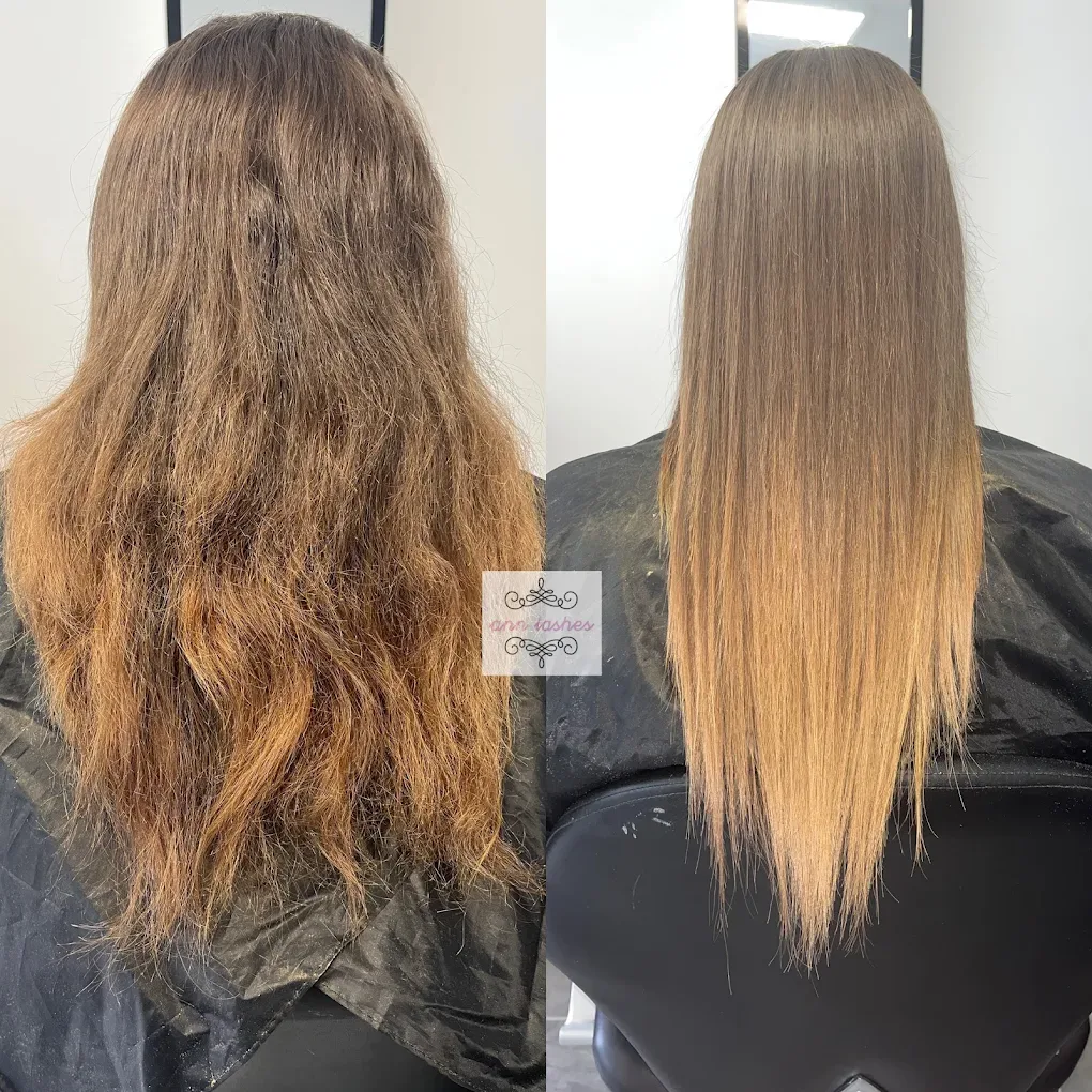 Haare vorher und nachher, geglättet im Studio