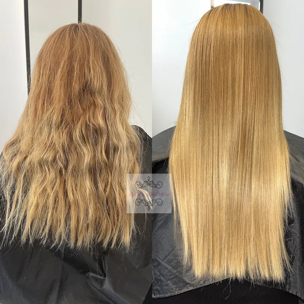 Haare vorher und nachher, geglättet im Studio