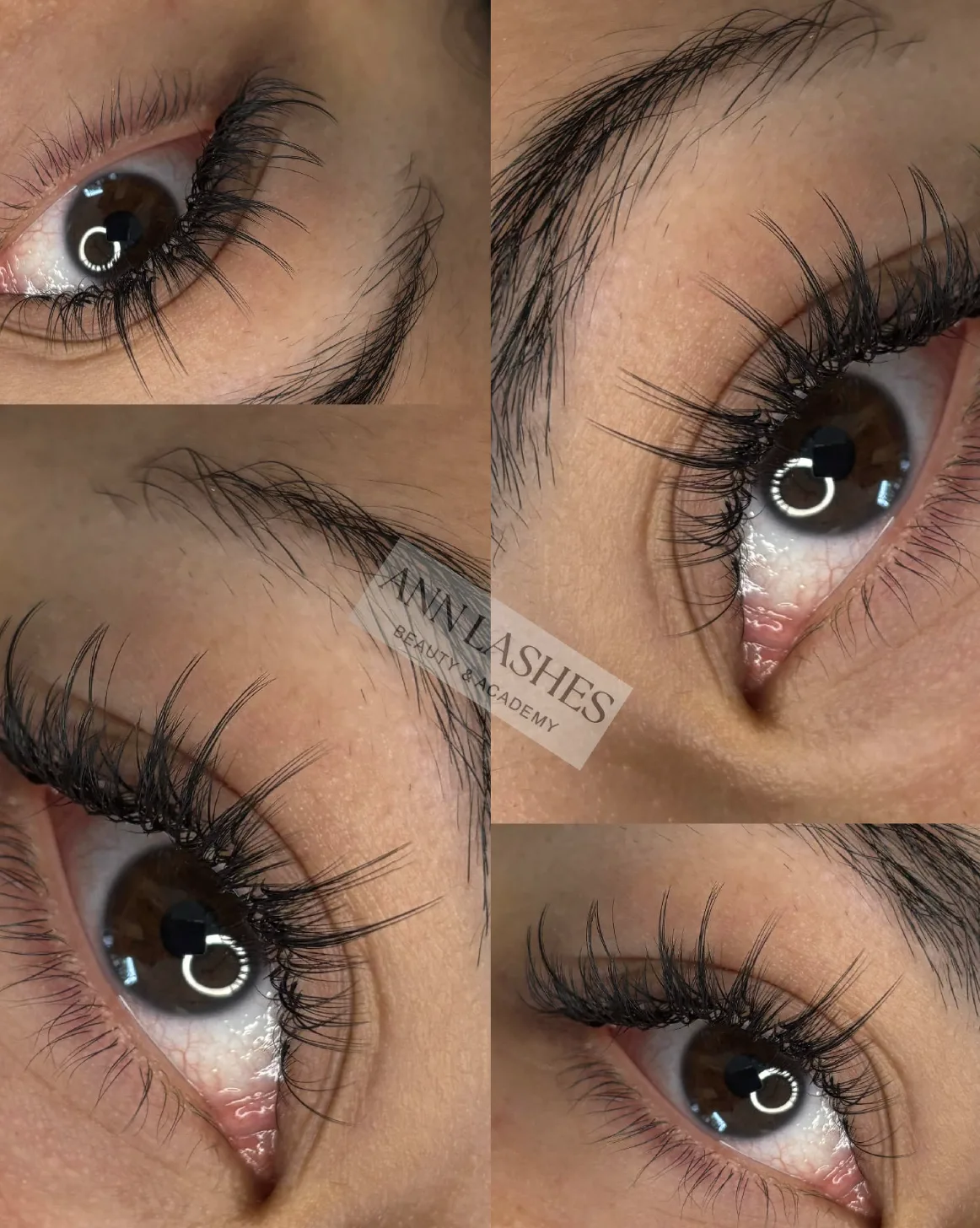 Wimpernverlängerung aus mehreren Blickwinkeln, natürlicher Wet-Look