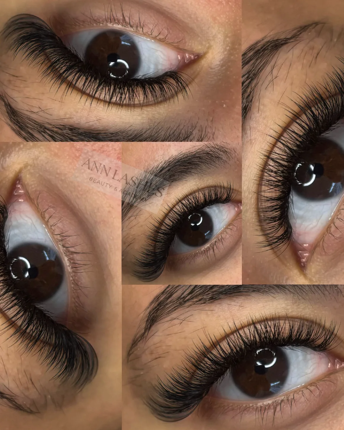 Wimpernverlängerung aus mehreren Blickwinkeln, dichtes Volumen